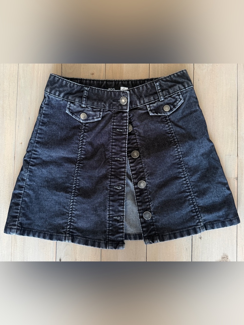 BDG Black Corduroy Button-Front Mini Skirt Size 2